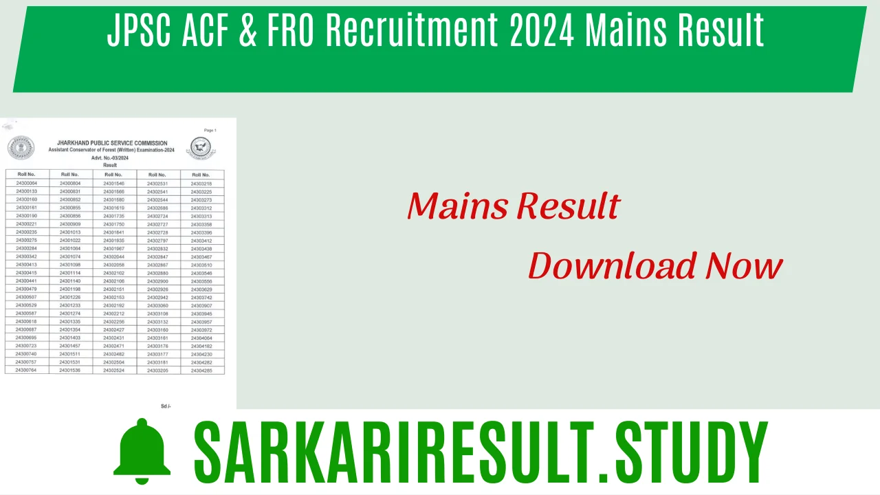 JPSC ACF & FRO Recruitment 2024 Mains Result 