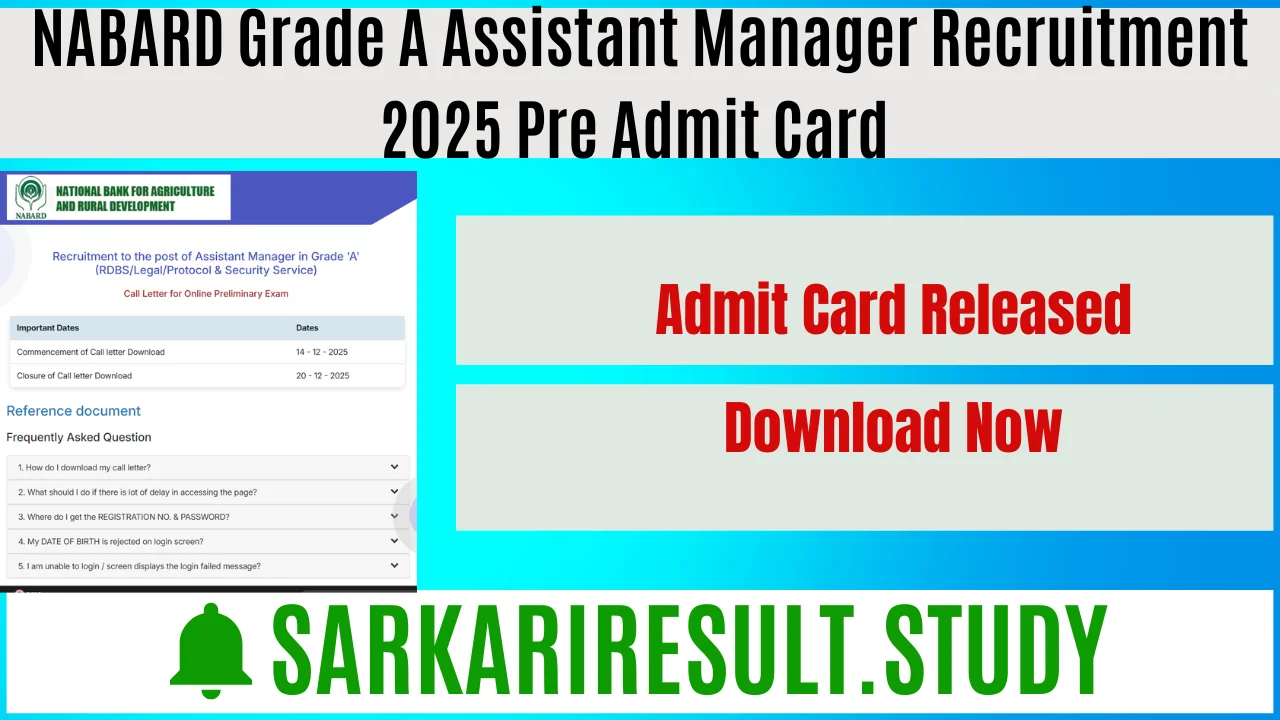 NABARD Grade A Assistant Manager Recruitment 2025 Pre Admit Card 