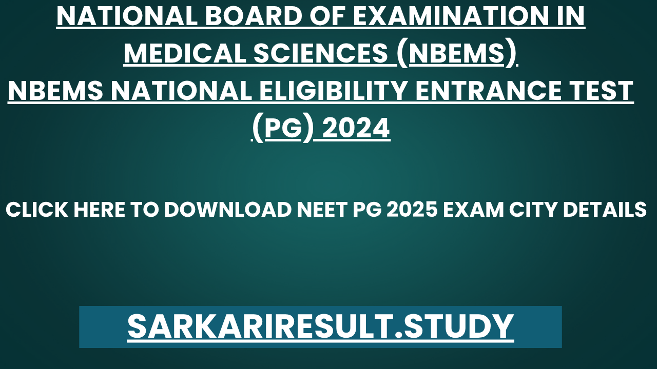 NEET PG 2025 Exam City Details 