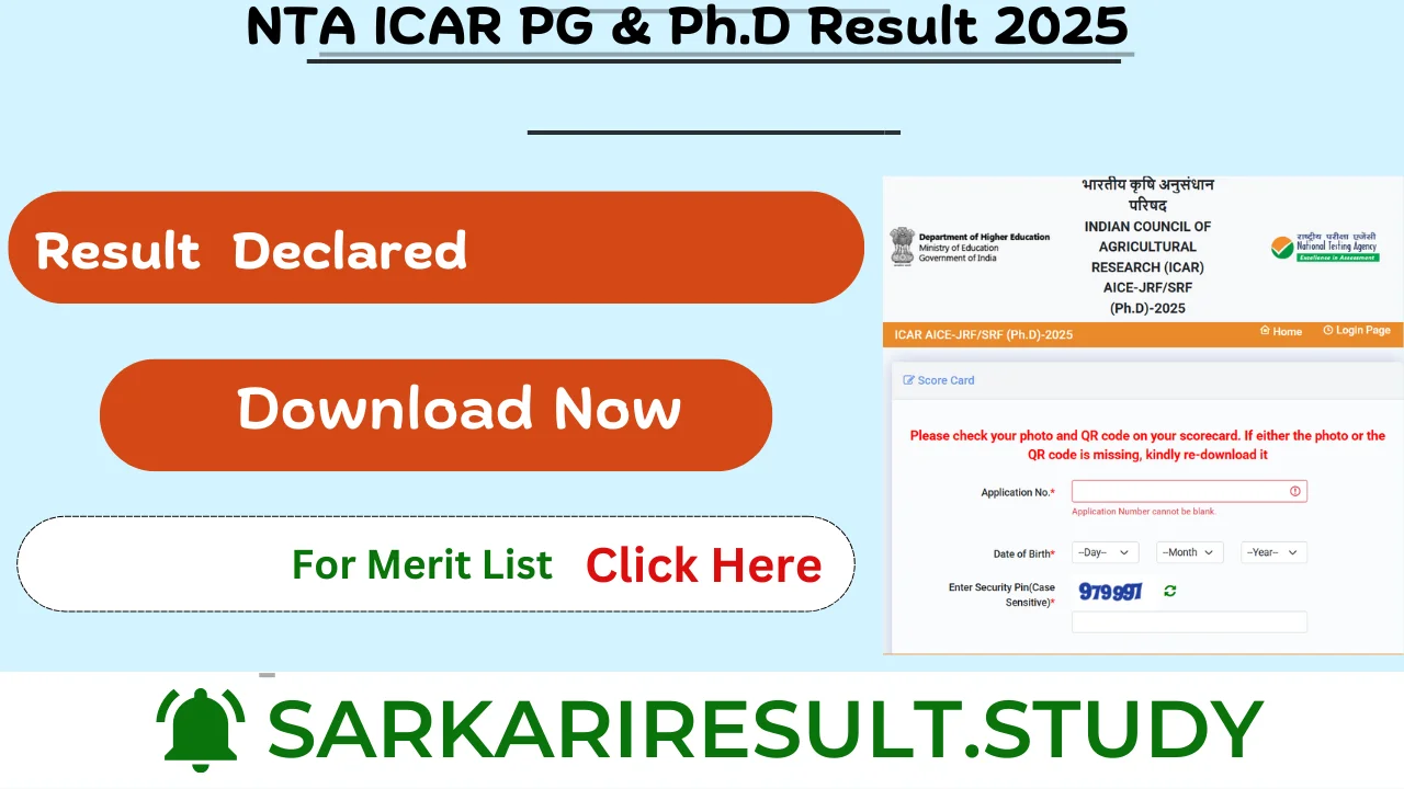 NTA ICAR PG & Ph.D Result 2025