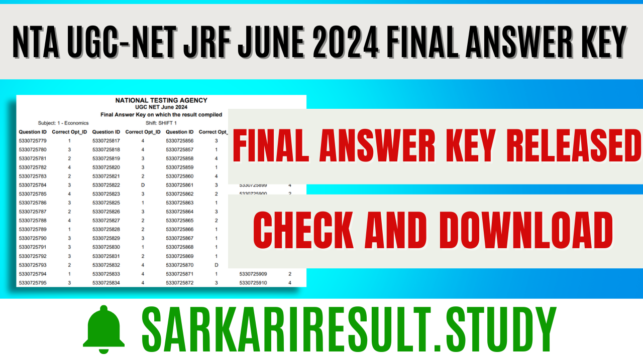 NTA UGC-NET JRF June 2024 Final Answer Key 