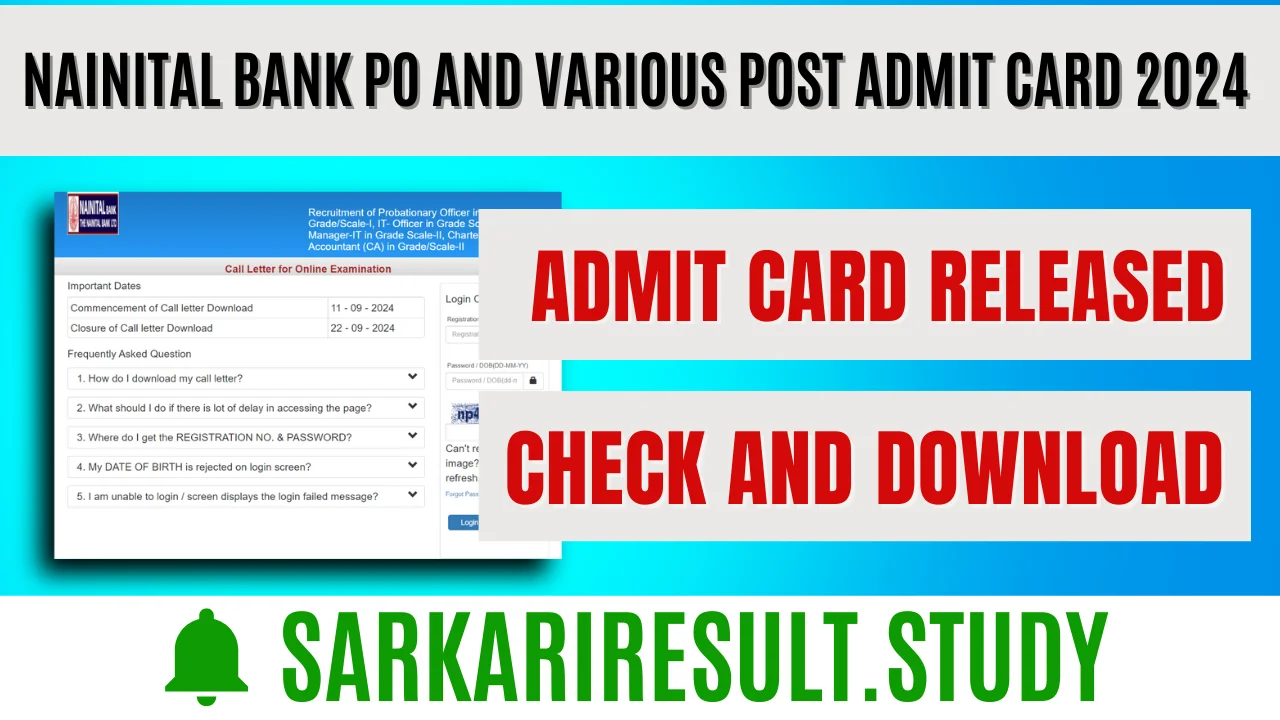 Nainital Bank PO and various post Admit Card 2024