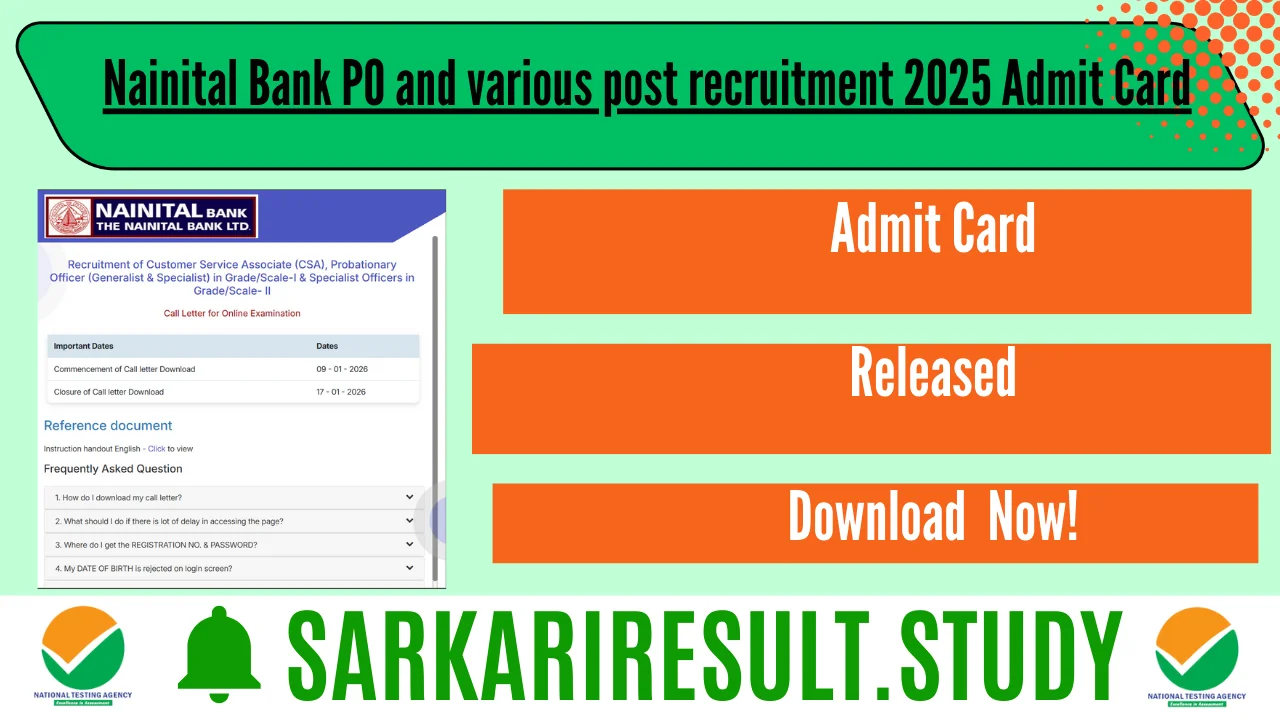 Nainital Bank PO and various post recruitment 2025 Admit Card