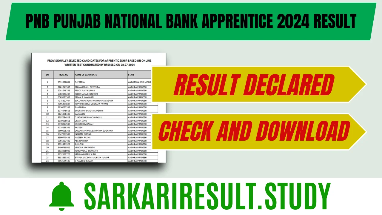 PNB Punjab National Bank Apprentice 2024 Result