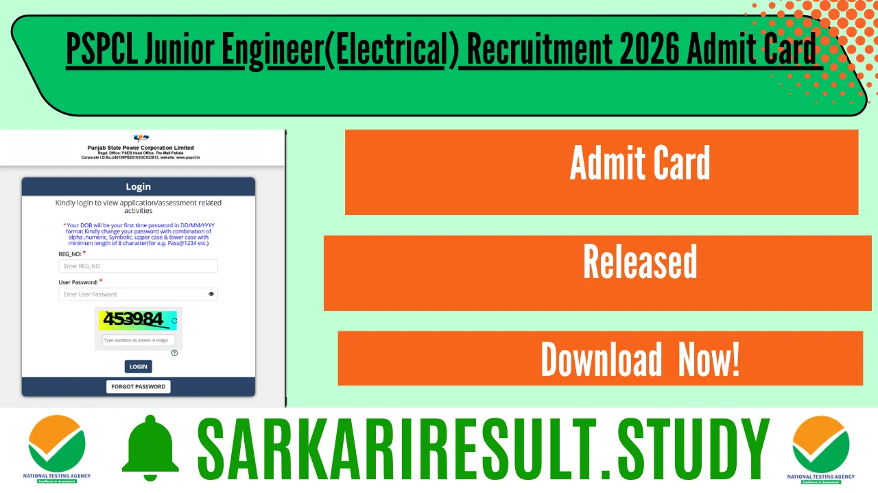 PSPCL Junior Engineer(Electrical) Recruitment 2026 Admit Card 
