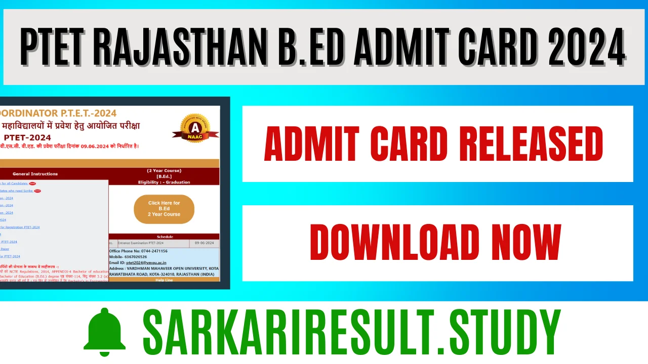PTET Rajasthan B.ED Admit Card 2024