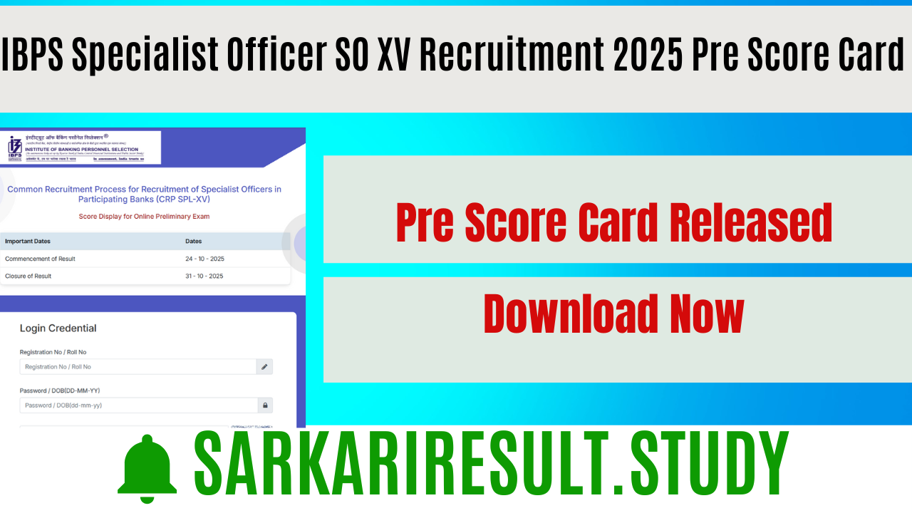 IBPS Specialist Officer SO XV Recruitment 2025 Pre Score Card