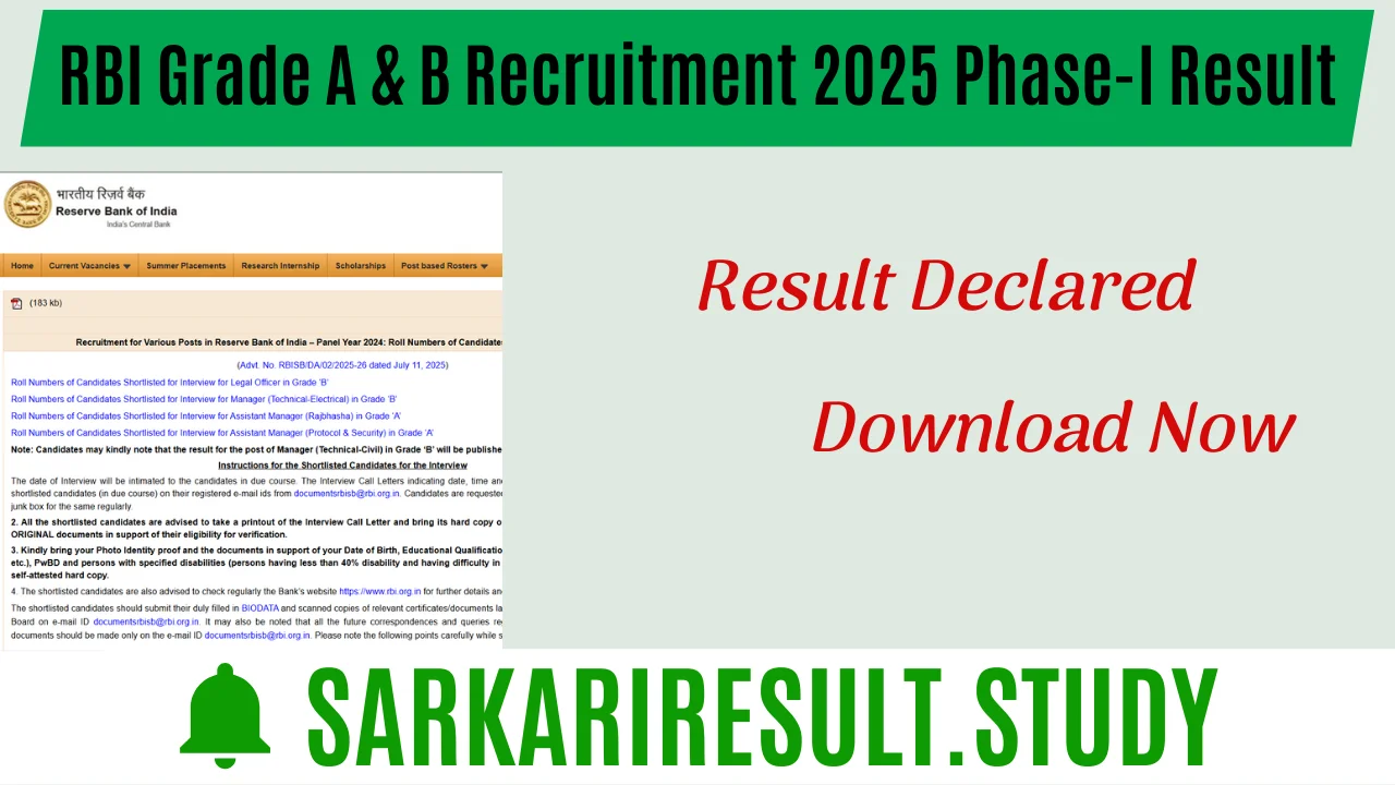 RBI Grade A & B Recruitment 2025 Phase-I Result