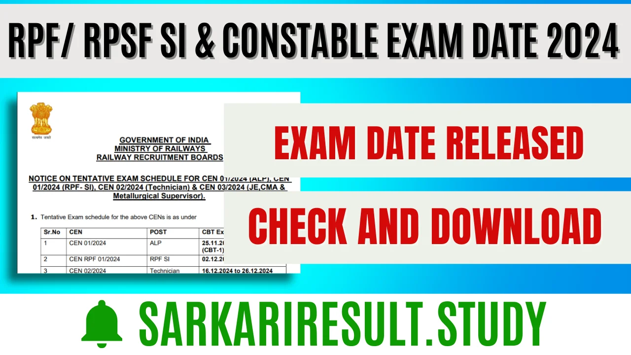 RPF/ RPSF SI & Constable Exam Date 2024