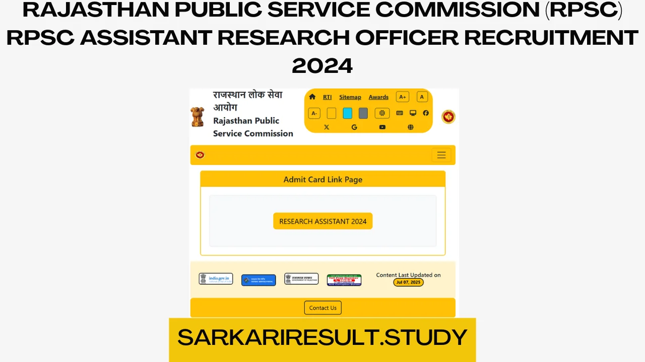 RPSC  Assistant Research Officer Recruitment 2024 Admit Card
