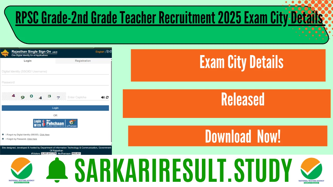 RPSC Grade-2nd Grade Teacher Recruitment 2025 Exam City Details 