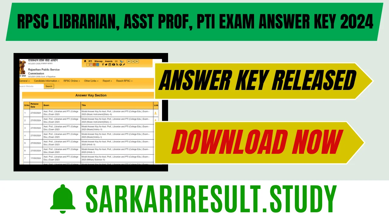 RPSC Librarian Assistant Professor PTI Answer Key 2024