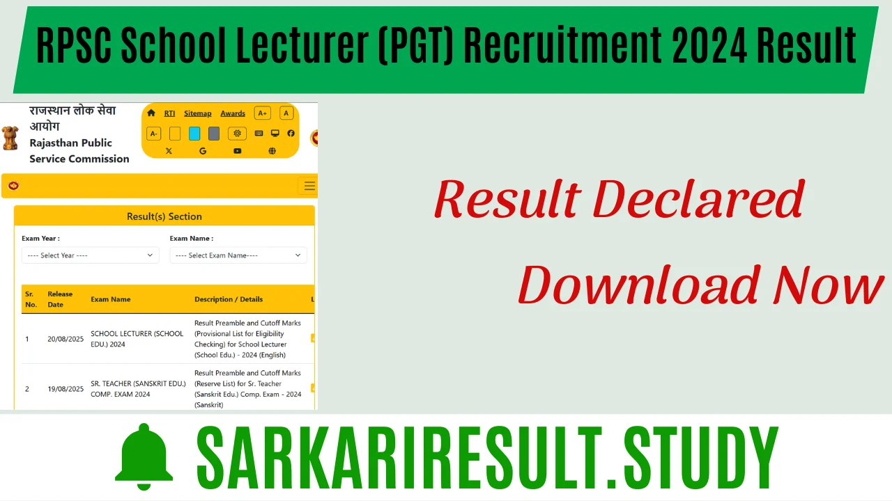RPSC School Lecturer (PGT) Recruitment 2024 Result