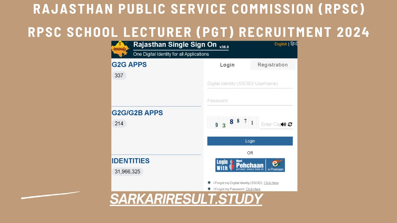 RPSC School Lecturer (PGT) Recruitment 2024 Admit Card