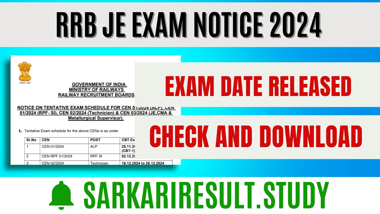 RRB JE Exam Notice 2024