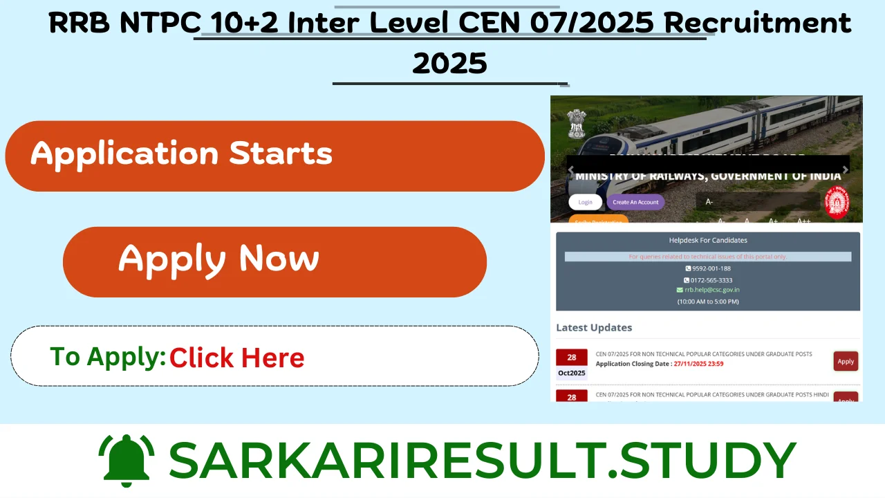 RRB NTPC 10+2 Inter Level CEN 07/2025 Recruitment 2025