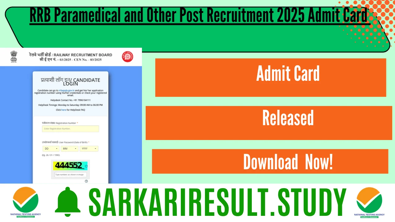 RRB Paramedical and Other Post Recruitment 2025 Admit Card 