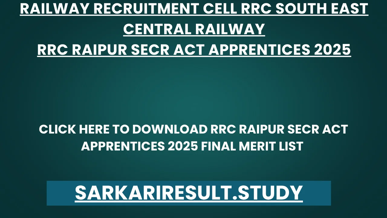 RRC Raipur SECR Act Apprentices 2025 Final Merit List 