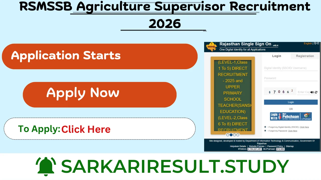 RSMSSB Agriculture Supervisor Recruitment 2026