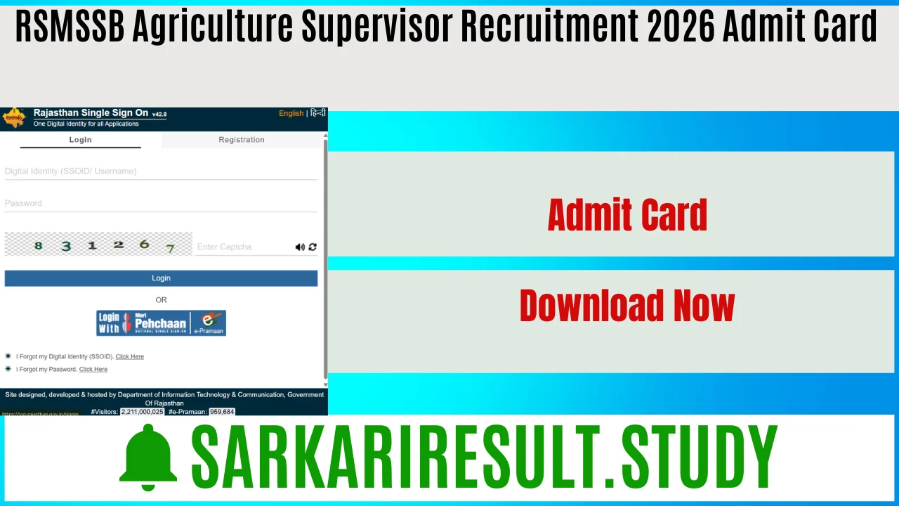 RSMSSB Agriculture Supervisor Recruitment 2026 Admit Card 