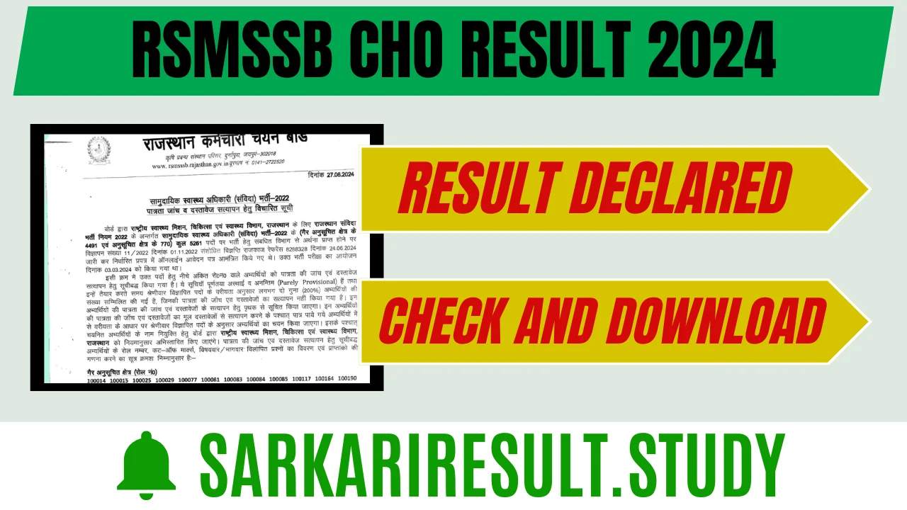 RSMSSB CHO Result 2024