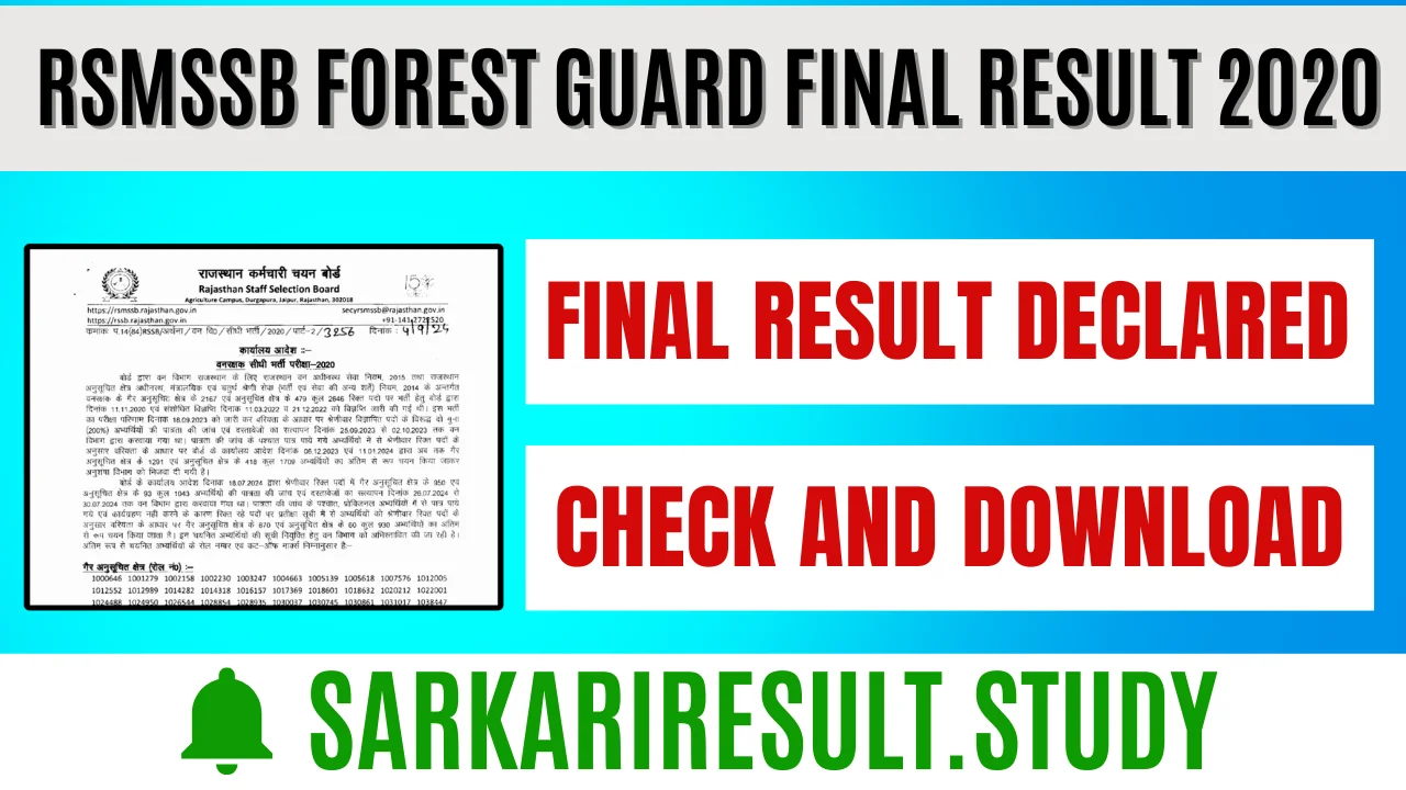 RSMSSB Forest Guard Final Result 2020 