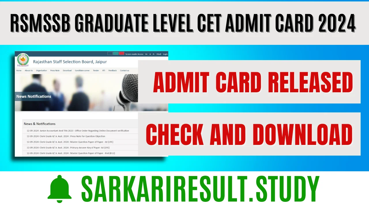 RSMSSB Graduate Level CET Admit Card 2024