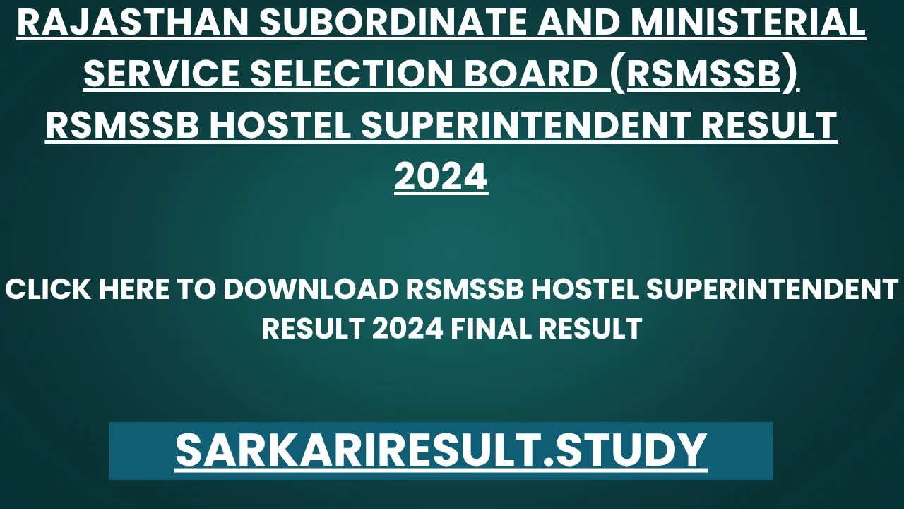 RSMSSB Hostel Superintendent Result 2024 Final Result