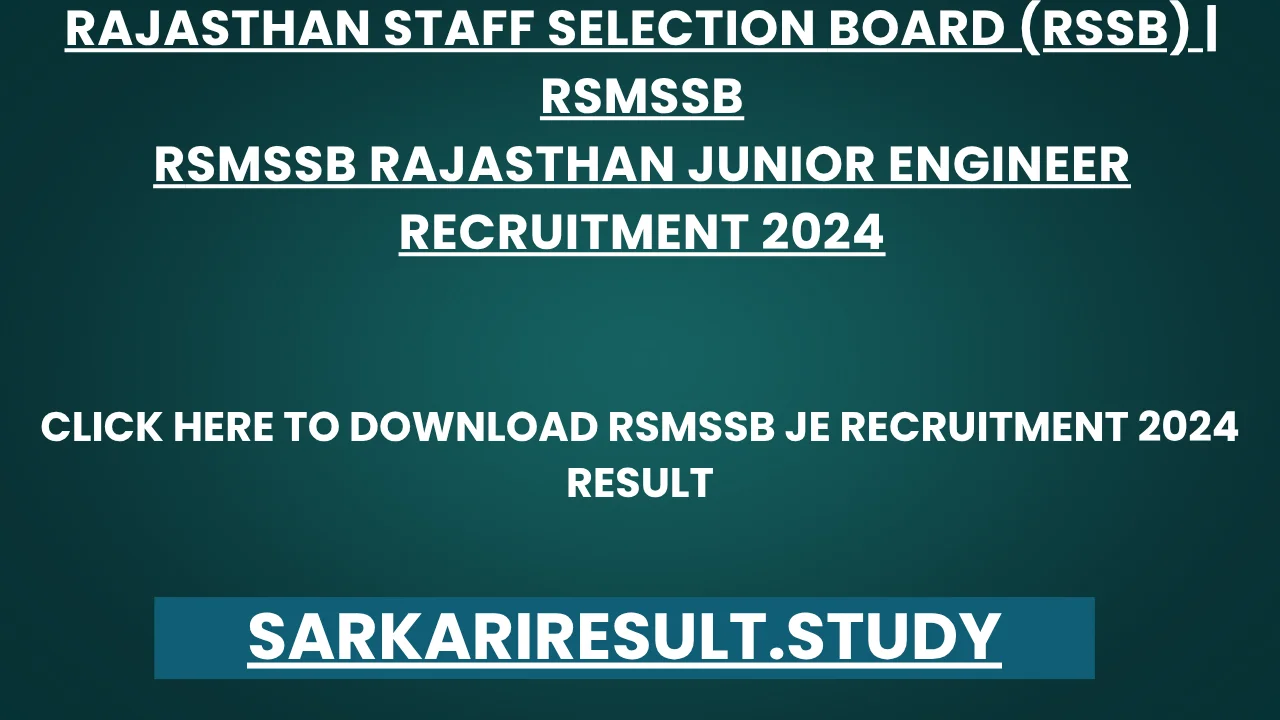RSMSSB JE Recruitment 2024 Result