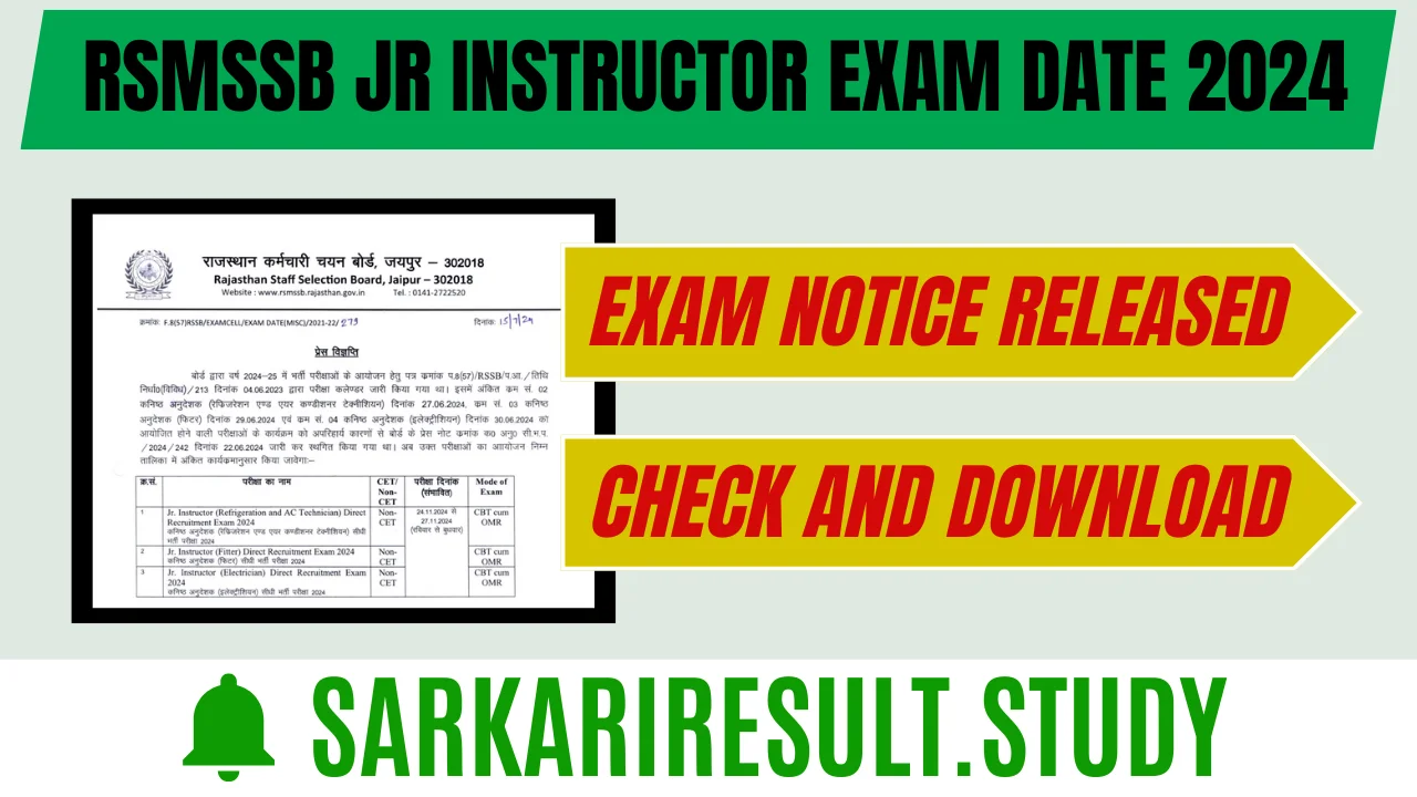 RSMSSB Jr Instructor Exam Date 2024