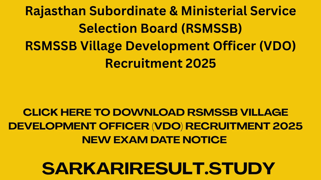 RSMSSB Village Development Officer (VDO) Recruitment 2025 New Exam Date Notice 