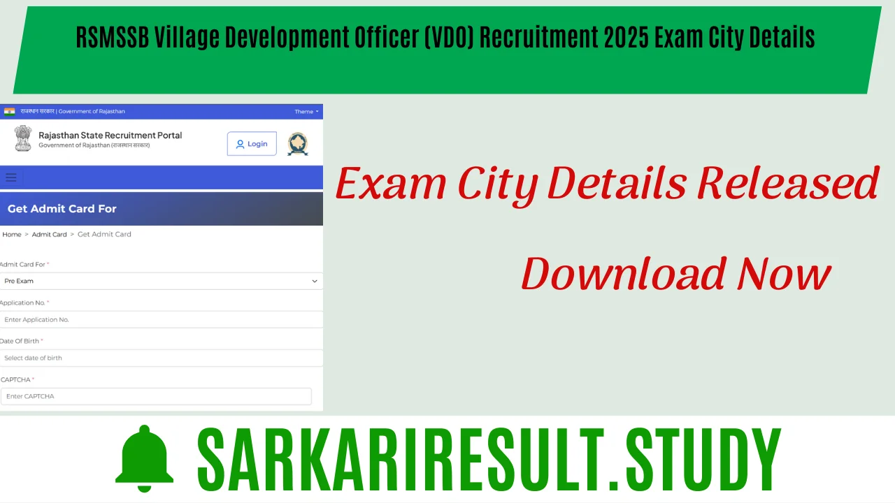 RSMSSB Village Development Officer (VDO) Recruitment 2025 Exam City Details