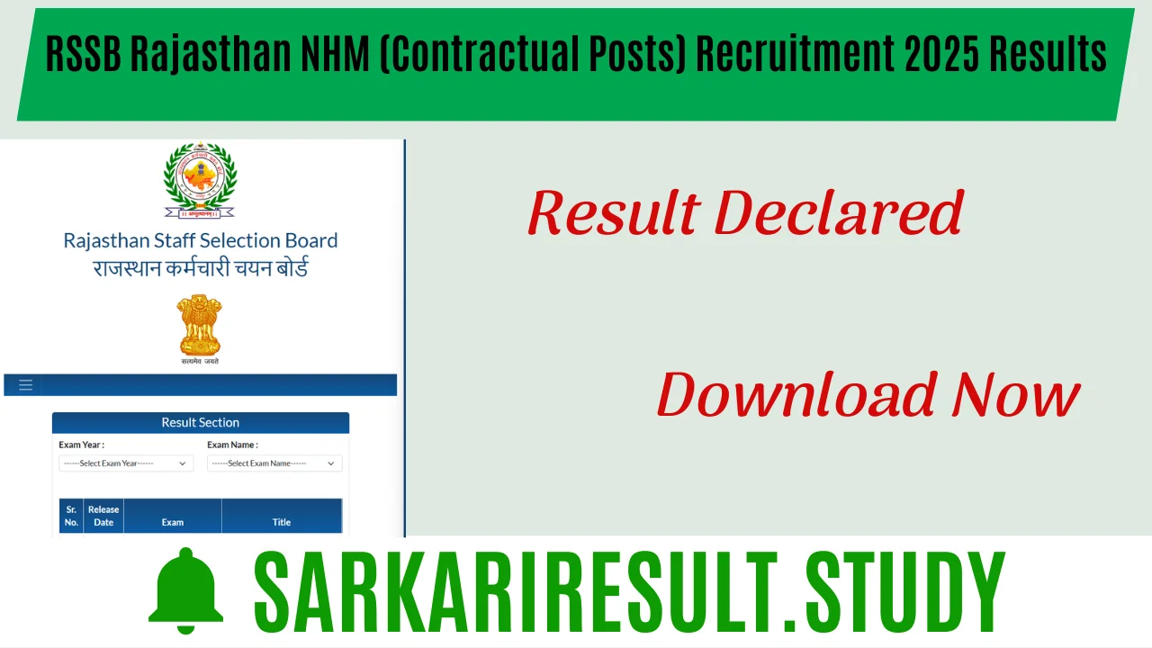 RSSB Rajasthan NHM (Contractual Posts) Recruitment 2025 Results