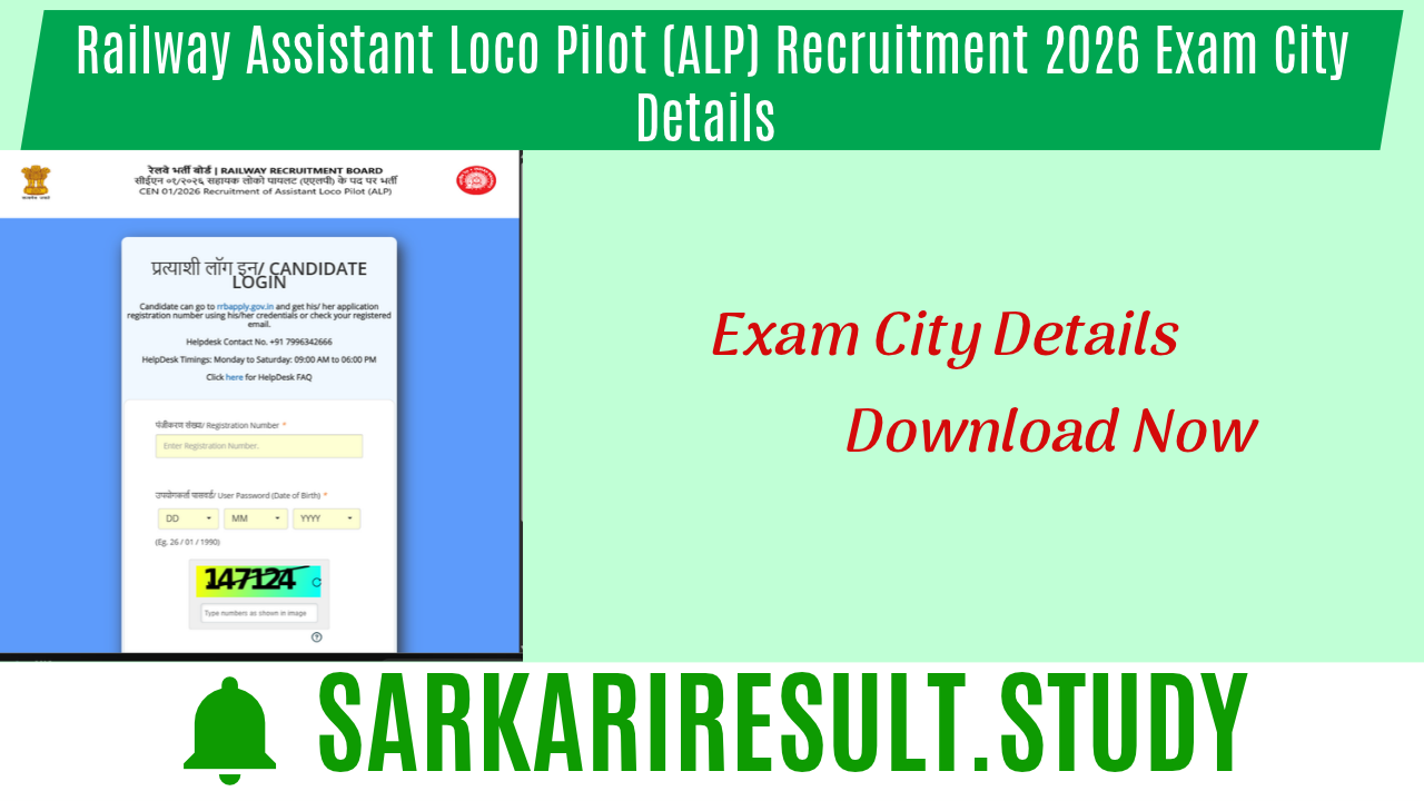 RRB Assistant Loco Pilot (ALP) Recruitment 2026 Exam City Details 