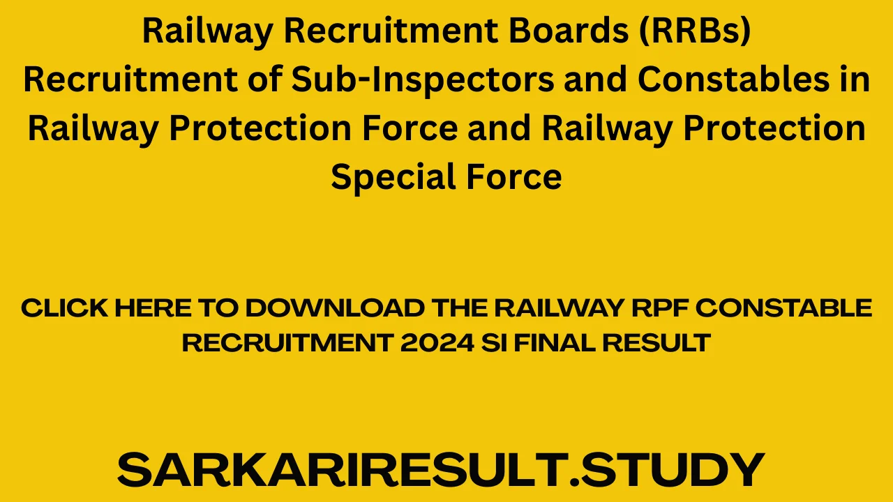 Railway RPF Constable Recruitment 2024 SI Final Result