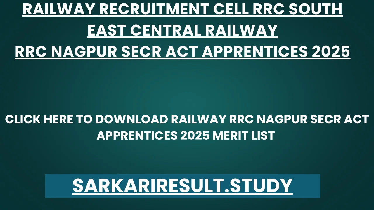 Railway RRC Nagpur SECR Act Apprentices 2025 Merit List 