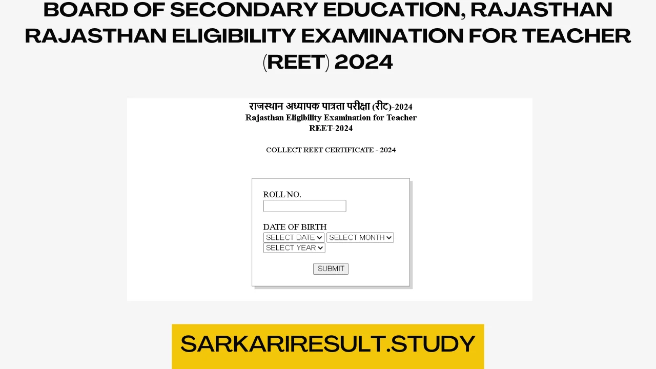 Rajasthan Board REET 2024 E-certificate