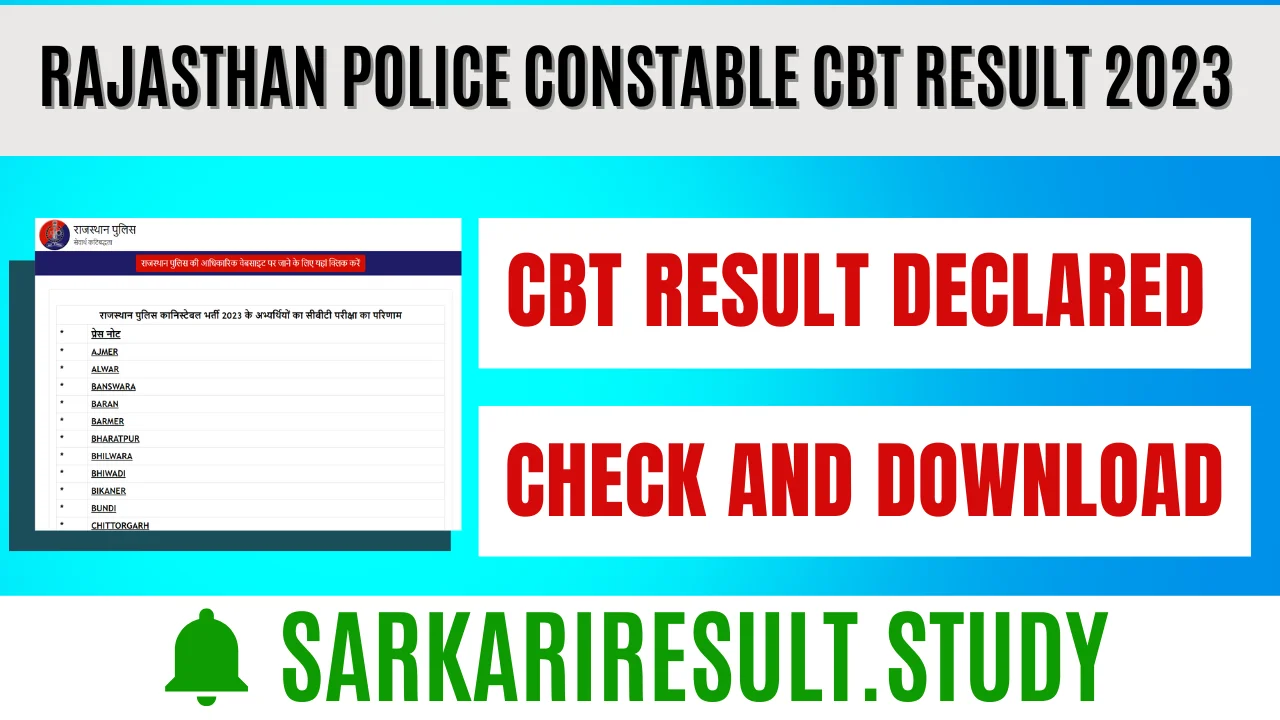 Rajasthan Police Constable CBT Result 2023 