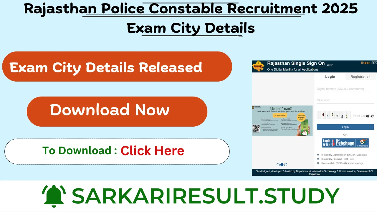 Rajasthan Police Constable Recruitment 2025 Exam City Details
