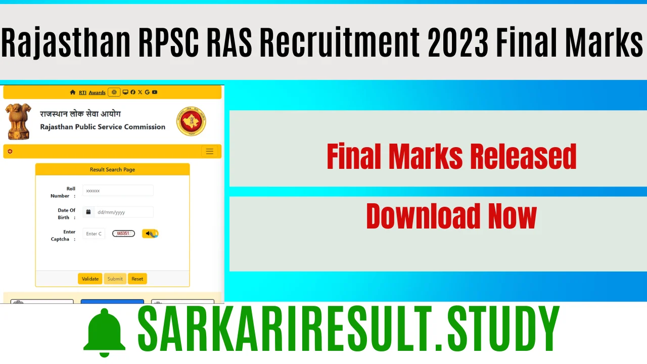 Rajasthan RPSC RAS Recruitment 2023 Final Marks