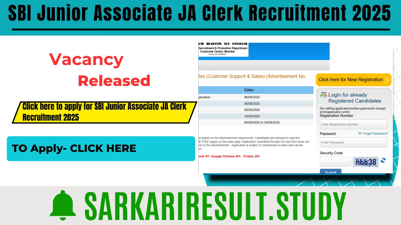 SBI Junior Associate JA Clerk Recruitment 2025