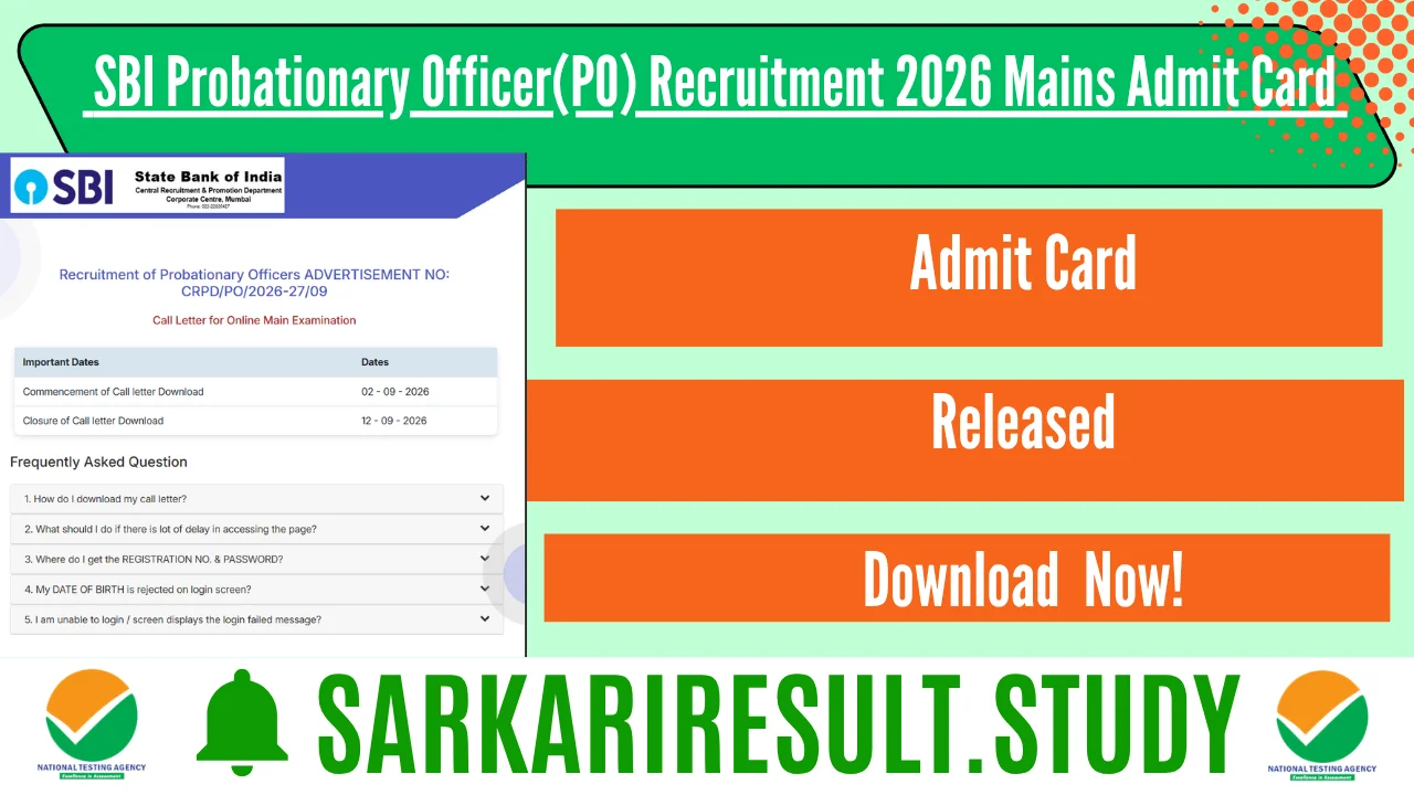  SBI Probationary Officer(PO) Recruitment 2026 Mains Admit Card 