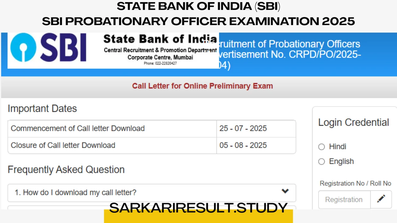 SBI PO Recruitment 2025 Pre Admit Card 