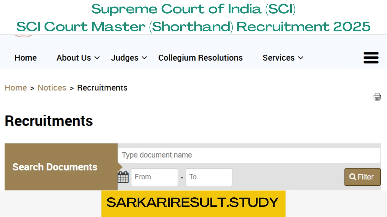 SCI Court Master (Shorthand) Recruitment 2025