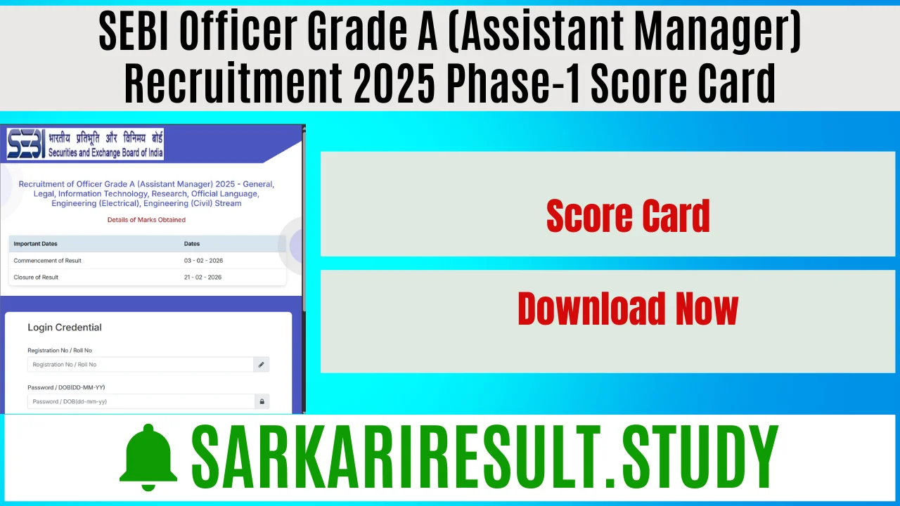 SEBI Officer Grade A (Assistant Manager) Recruitment 2025 Phase-1 Score Card