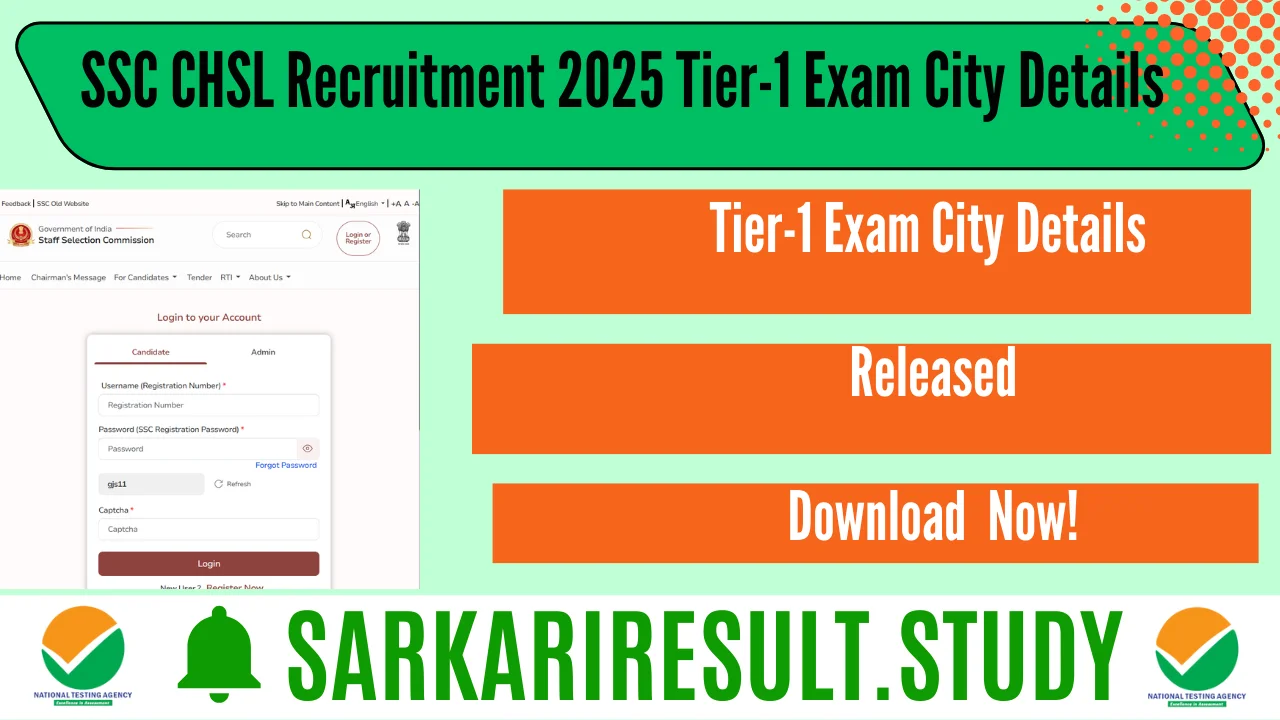 SSC CHSL Recruitment 2025 Tier-1 Exam City Details 