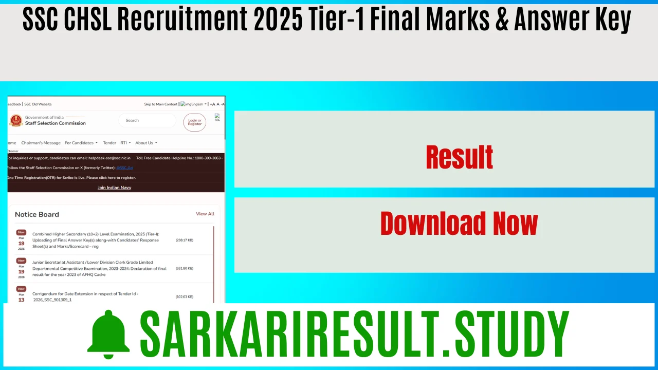 SSC CHSL Recruitment 2025 Tier-1 Final Marks & Answer Key 