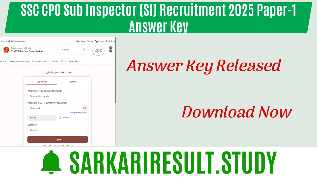 SSC CPO Sub Inspector (SI) Recruitment 2025 Paper-1 Answer Key