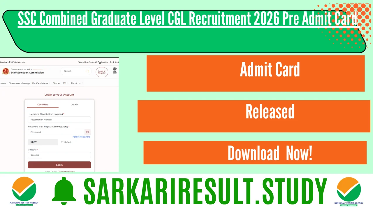 SSC Combined Graduate Level CGL Recruitment 2026 Pre Admit Card 