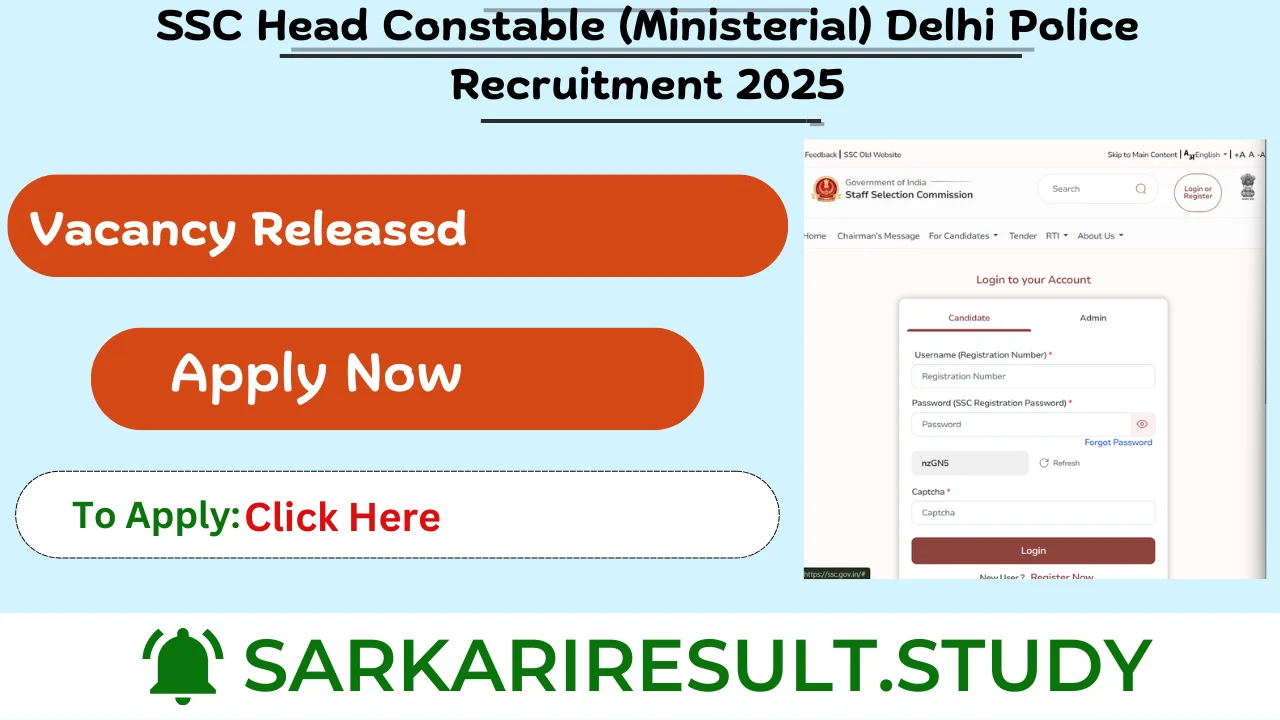 SSC Head Constable (Ministerial) Delhi Police Recruitment 2025